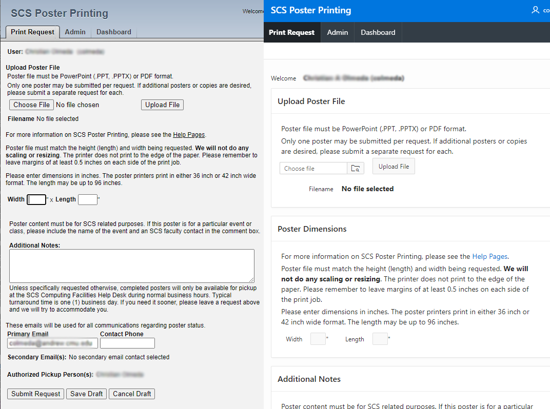 screenshot comparison between design of old interface and new interface